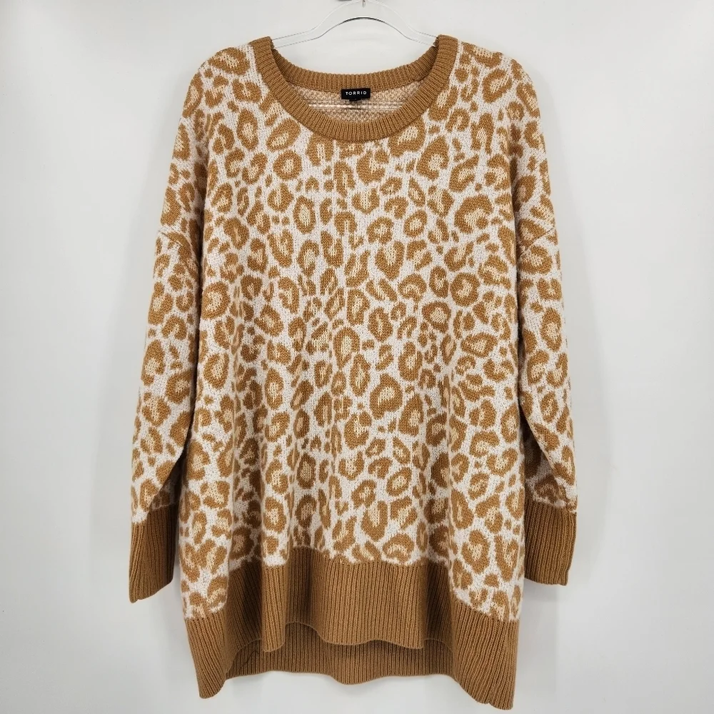 Torrid Leopard Long Sleeve Drop Shoulder Popcorn Pullover Sweater Womens Size 2X